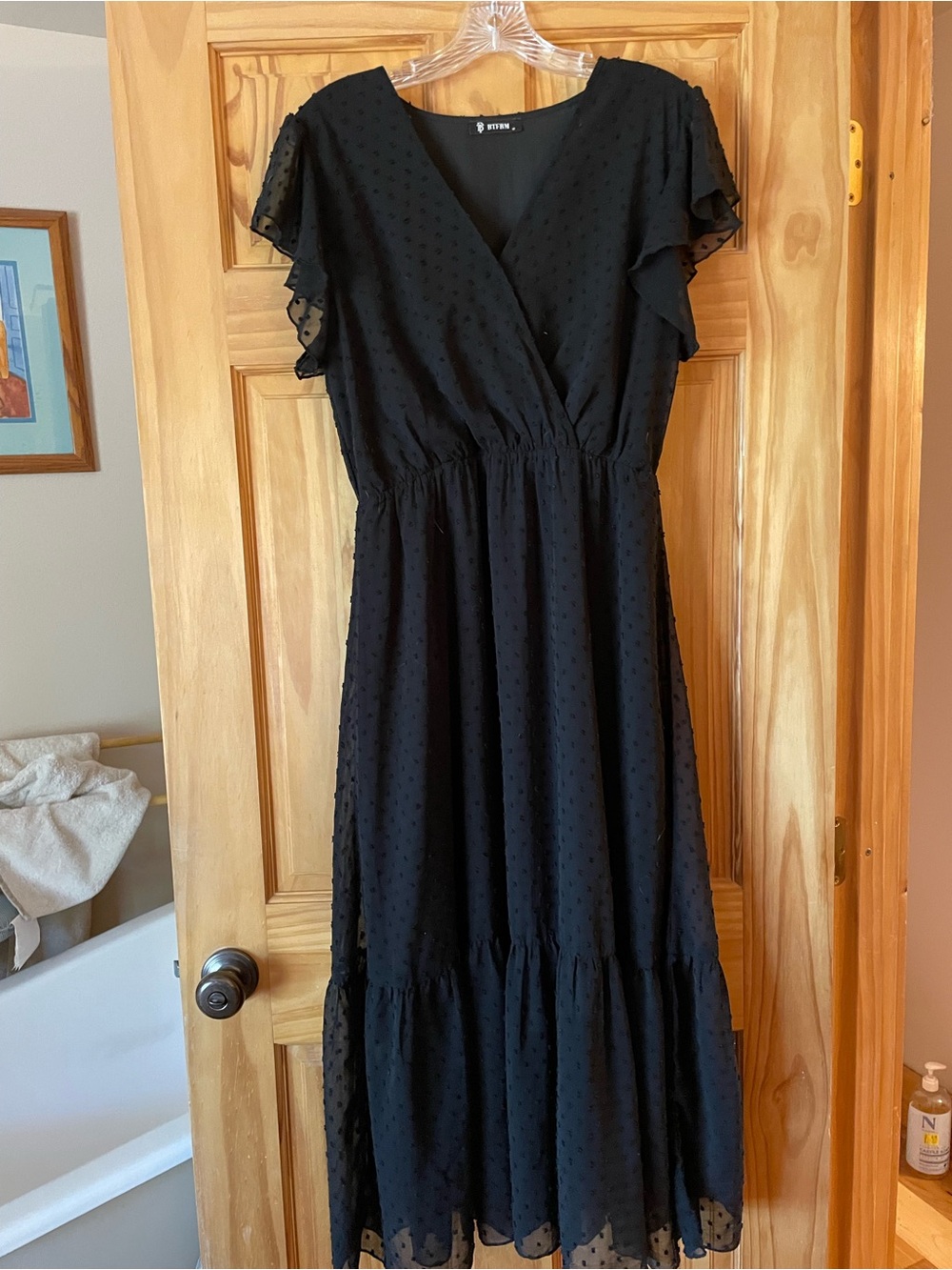 Black Flutter-Sleeve Wrap Maxi Dress